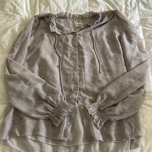 Aritzia Wilfred Lilac Floral Blouse with Tie